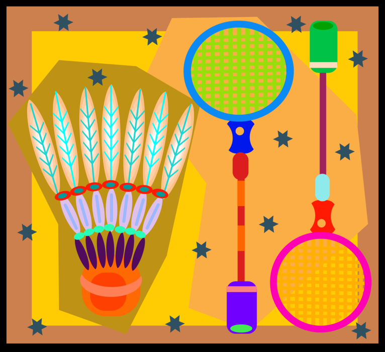 Vector Illustration of Sport of Badminton Set with Shuttlecock Birdie and Rackets or Racquets