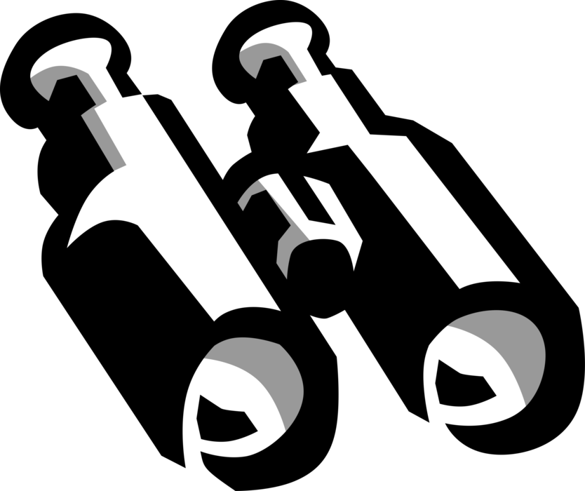 Vector Illustration of Binoculars, Field Glasses or Binocular Telescopes Produce Three-Dimensional Image