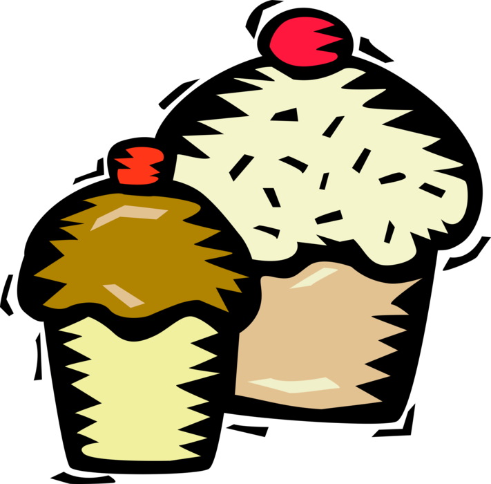 Vector Illustration of Sweet Dessert Baked Cupcakes