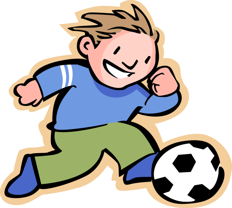 Vector Illustration of Primary or Elementary School Student Boy with Soccer Ball Football