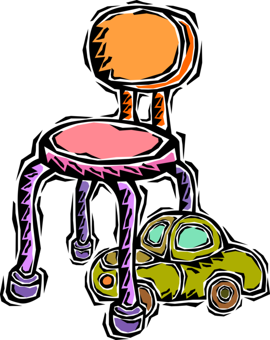 Vector Illustration of Child's Chair with Toy Automobile Car