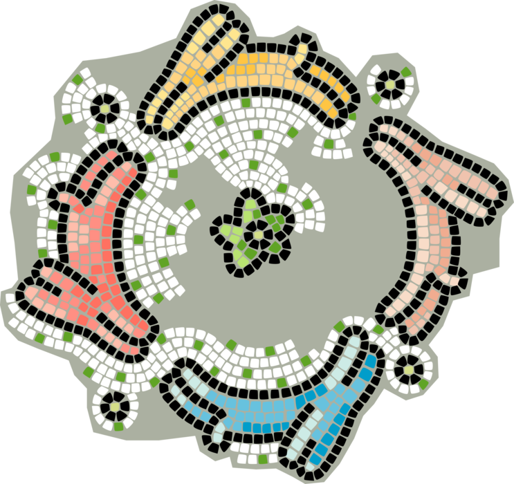 Vector Illustration of Decorative Mosaic Easter Bunny Rabbits Running in Circle