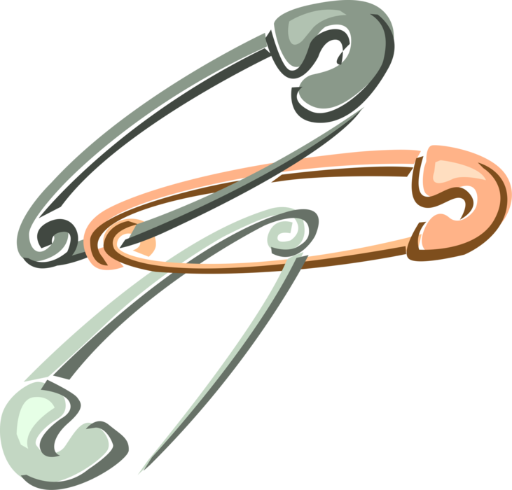 Vector Illustration of Safety Pin Device Fastens Objects