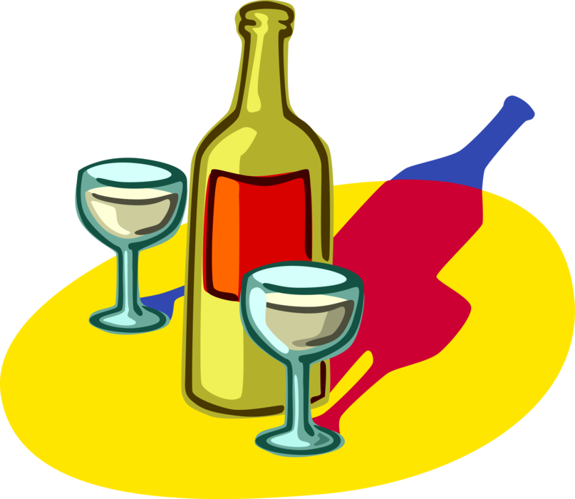 Vector Illustration of Bottle of Wine with Wine Glasses