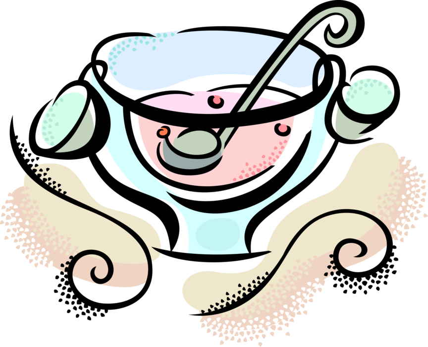 Vector Illustration of Punch Bowl with Ladle Serving Spoon and Cups