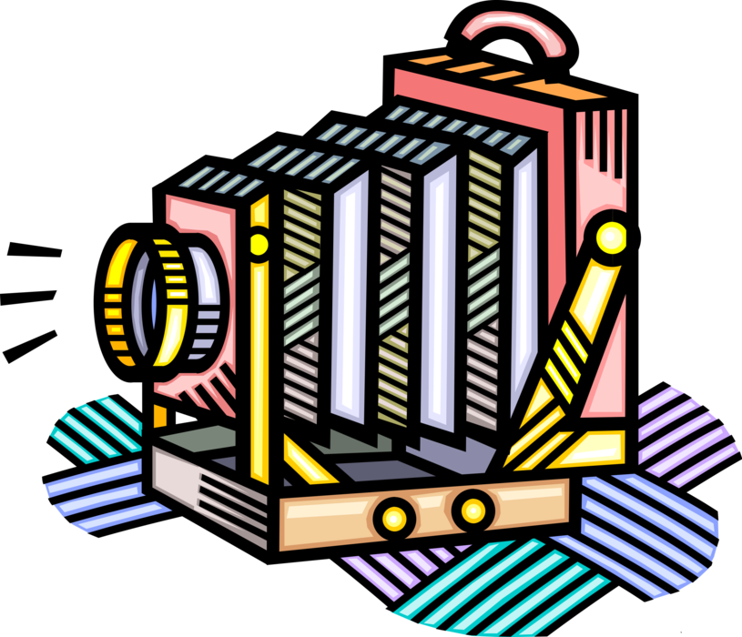 Vector Illustration of Photography Bellows Camera Produces Photographic Images