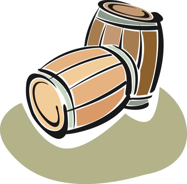 Vector Illustration of Barrels, Casks or Tun Made of Wooden Staves Bound by Hoops