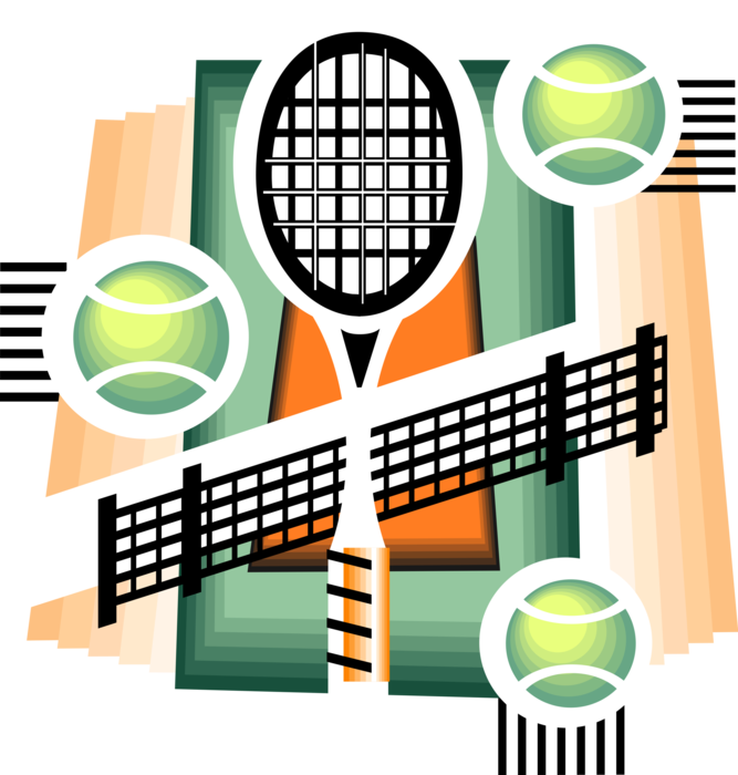 Vector Illustration of Sport of Tennis with Balls and Racket