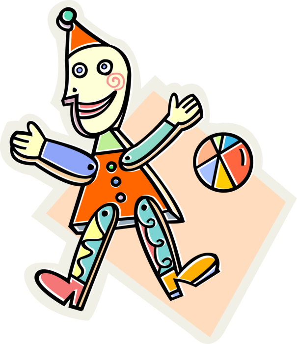 Vector Illustration of Child's Play Toy Clown and Ball