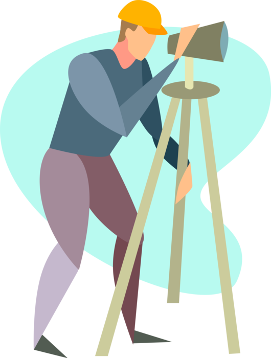 Vector Illustration of Land Survey Theodolite Determines Terrestrial Position of Points, Distances and Angles Between Them