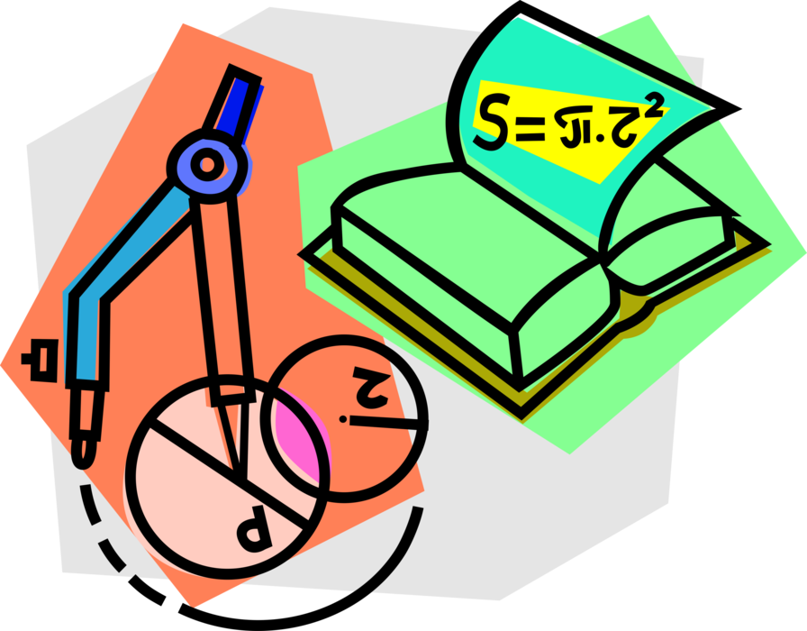 Vector Illustration of School Trigonometry and Geometry Mathematics Class with Compass and Textbook