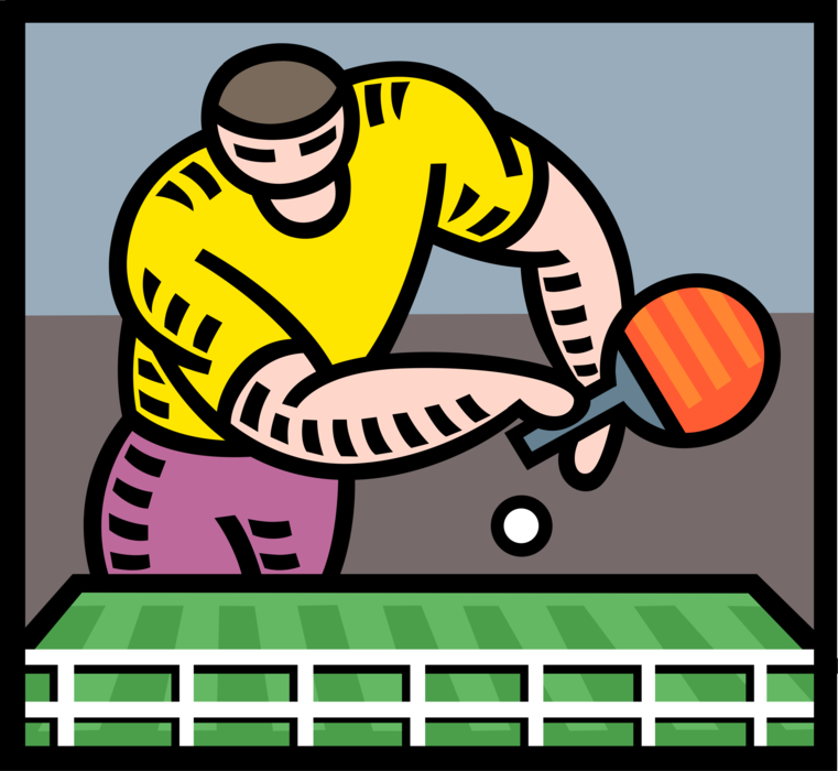 Vector Illustration of Game of Table Tennis Ping Pong Player with Racket Paddle and Ball