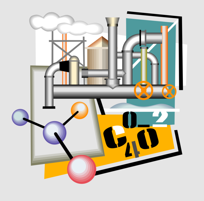 Vector Illustration of Chemical Industry Industrial Plant with Pipes and Valves