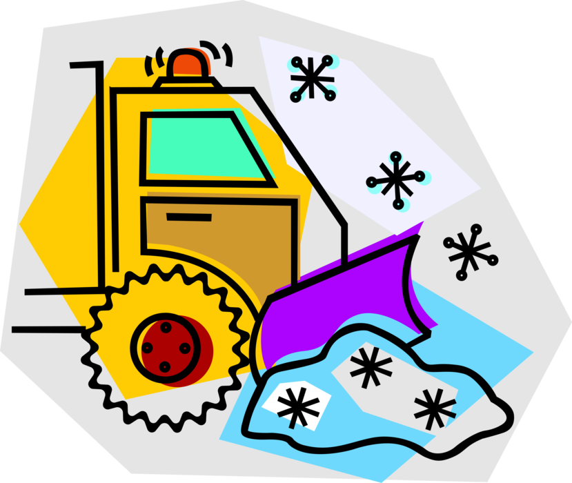 Vector Illustration of Snow Plow and Snow Removal Equipment Truck Removes Snow After Winter Storm