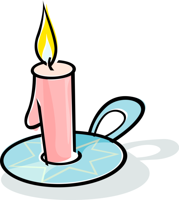 Vector Illustration of Candle with Flame in Candle Holder