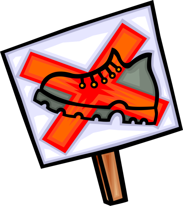 Vector Illustration of No Hiking or Do Not Walk Sign with Hiker's Boot Footwear
