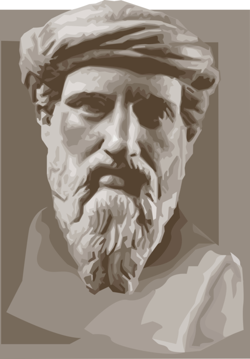 Vector Illustration of Pythagoras Ionian Greek Philosopher, Mathematician Known for Pythagorean Theorem 