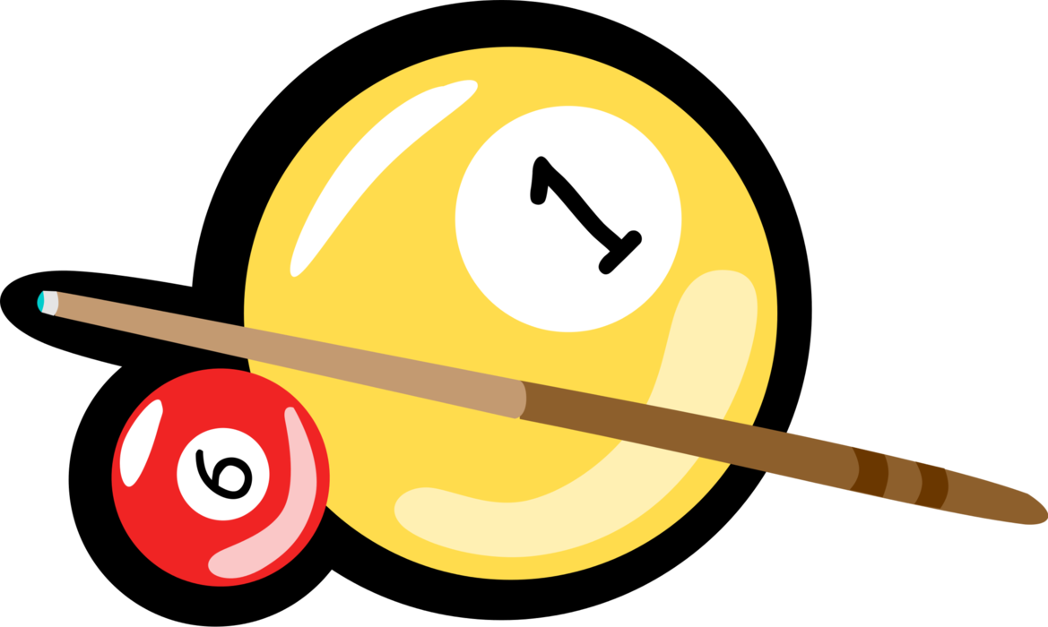 Vector Illustration of Game of Pocket Billiards Pool Ball with Cue Stick
