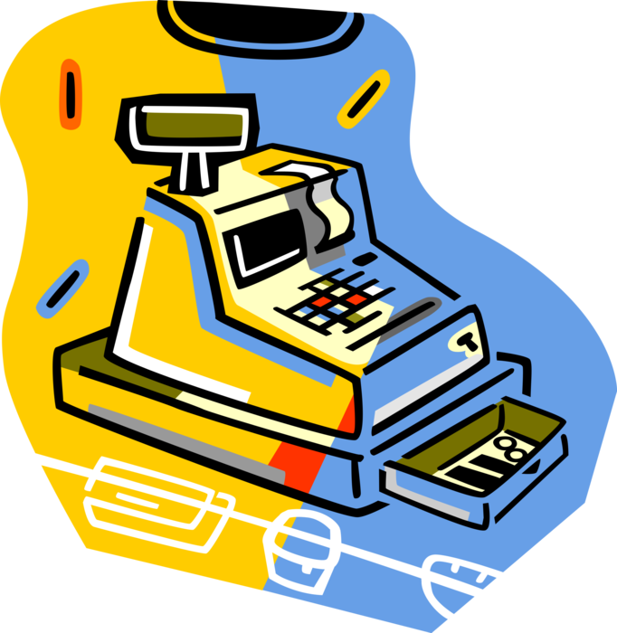 Vector Illustration of Cash Register for Registering and Calculating Retail Sales Transactions