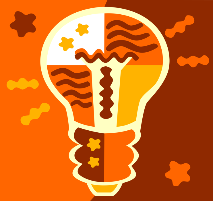 Vector Illustration of Electric Light Bulb Symbol of Invention, Innovation, Inspiration and Good Ideas