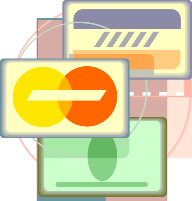 Vector Illustration of Credit Cards Issued to Users as Method of Payment Cards Instead of Cash