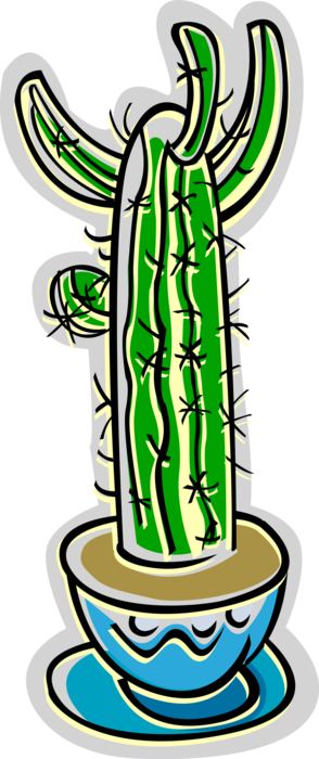 Vector Illustration of Desert Vegetation Succulent Cactus Potted Plant