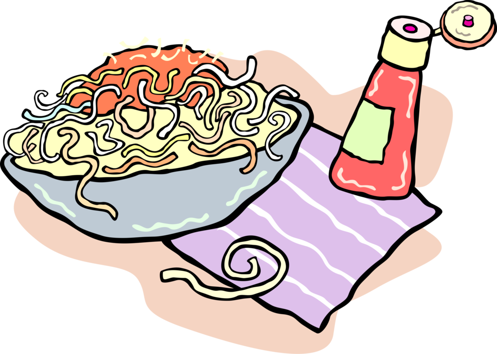 Vector Illustration of Italian Cuisine Spaghetti Pasta Dinner in Bowl