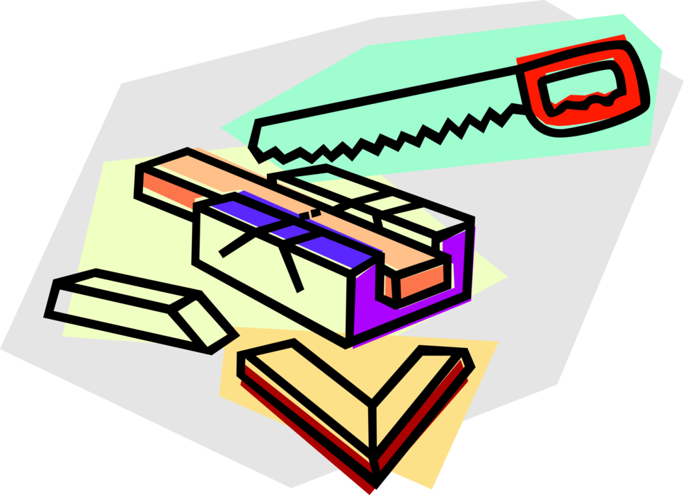 Vector Illustration of Miter Box Wood Working Guides Hand Saw for Precise Miter Cuts in Wood Boards