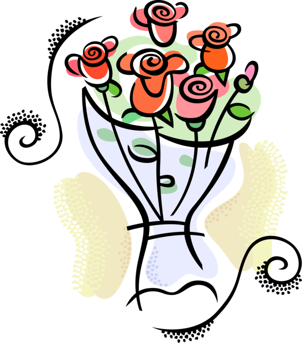 Vector Illustration of Wedding Bouquet of Red Rose Flowers