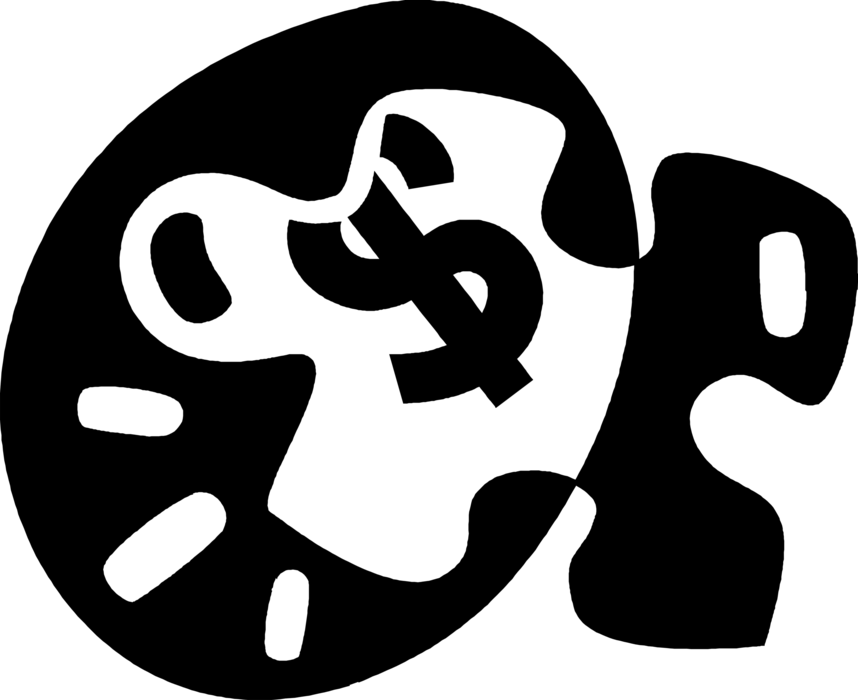 Vector Illustration of Financial Concept Puzzle Piece with Money Cash Dollar Sign