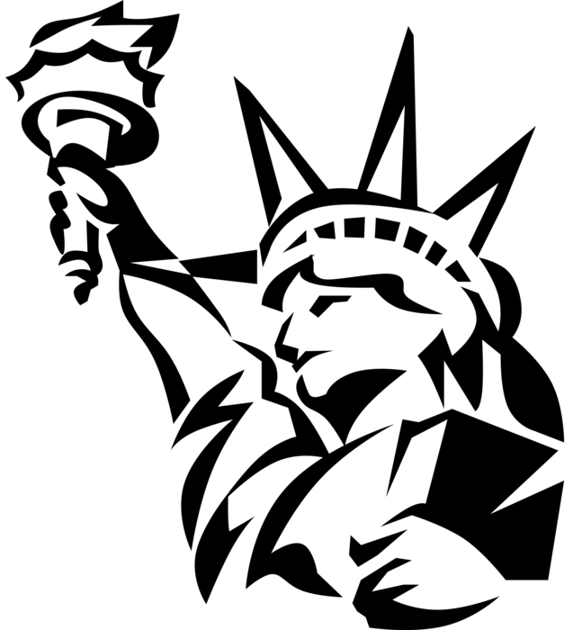 Vector Illustration of Statue of Liberty Colossal Neoclassical Sculpture on Liberty Island, New York City