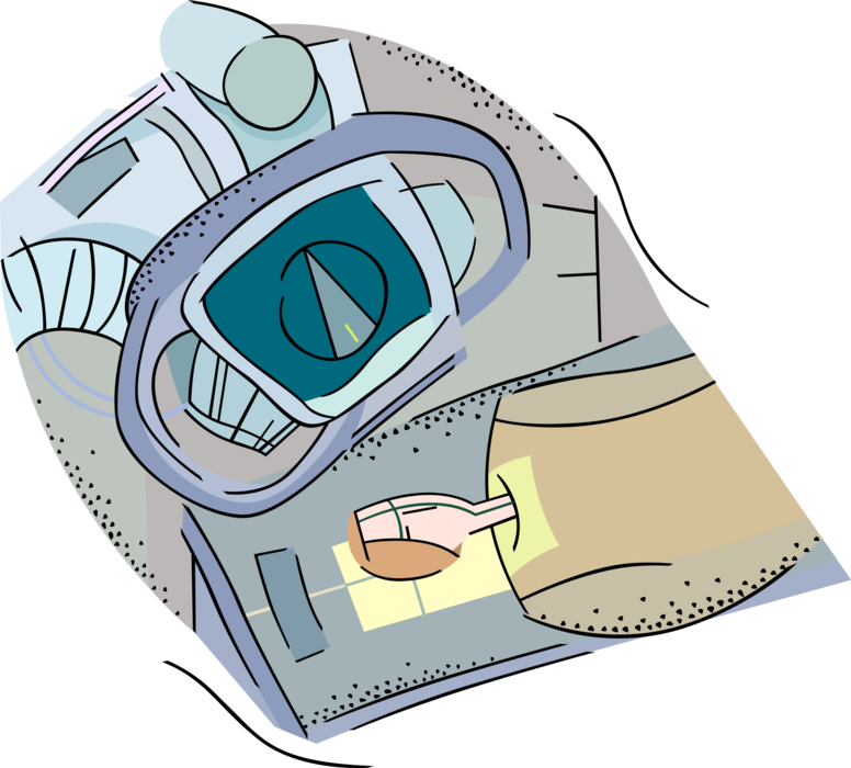 Vector Illustration of Medical Imaging Radiography X-Ray Electromagnetic Radiation Machine