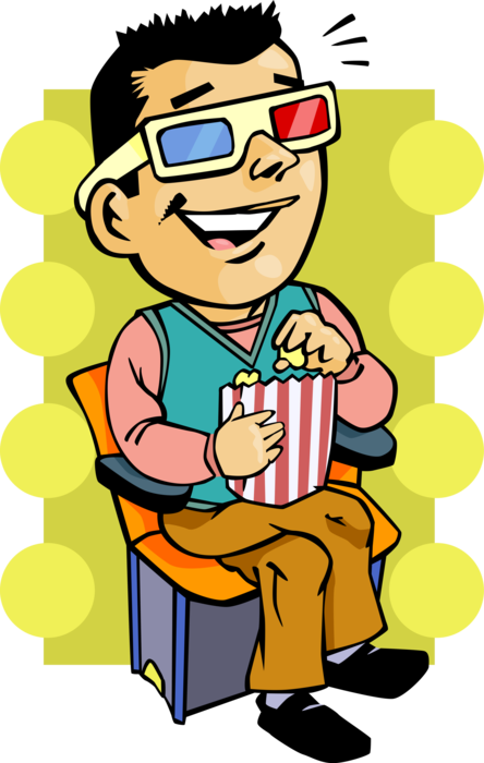 Vector Illustration of Movie Fan Watches Theatre or Theater Cinema with 3D Glasses