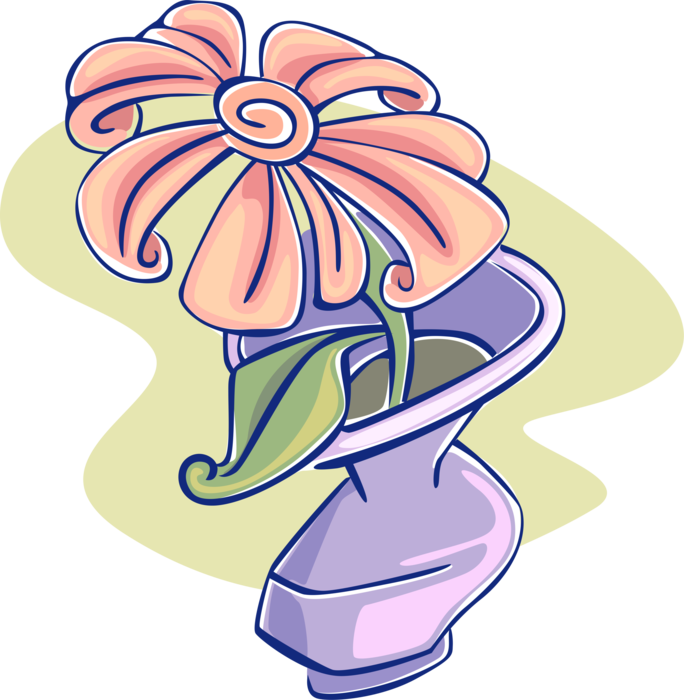 Vector Illustration of Cut Flower in Decorative Vase