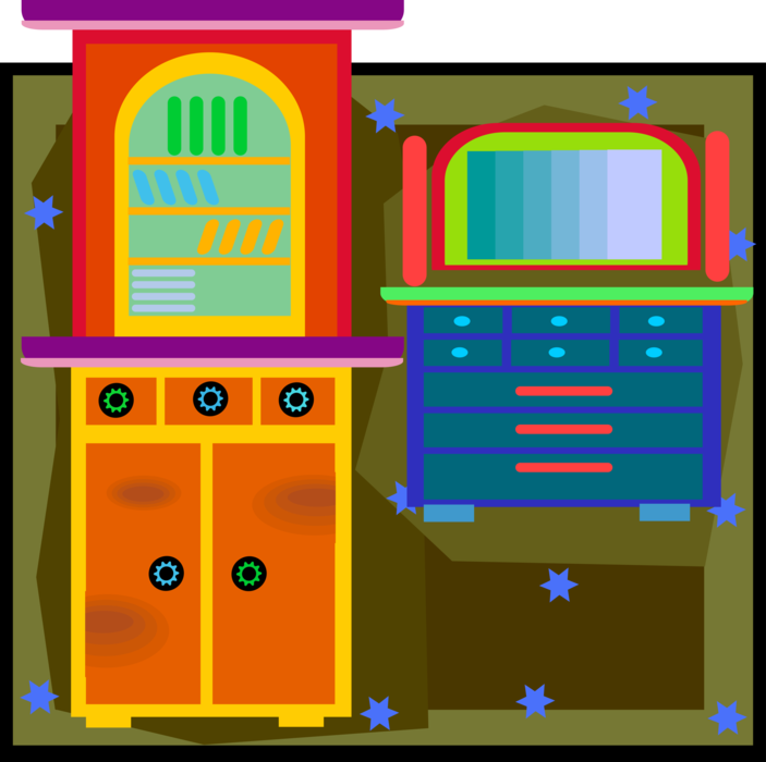 Vector Illustration of Cupboard and Dresser Furniture