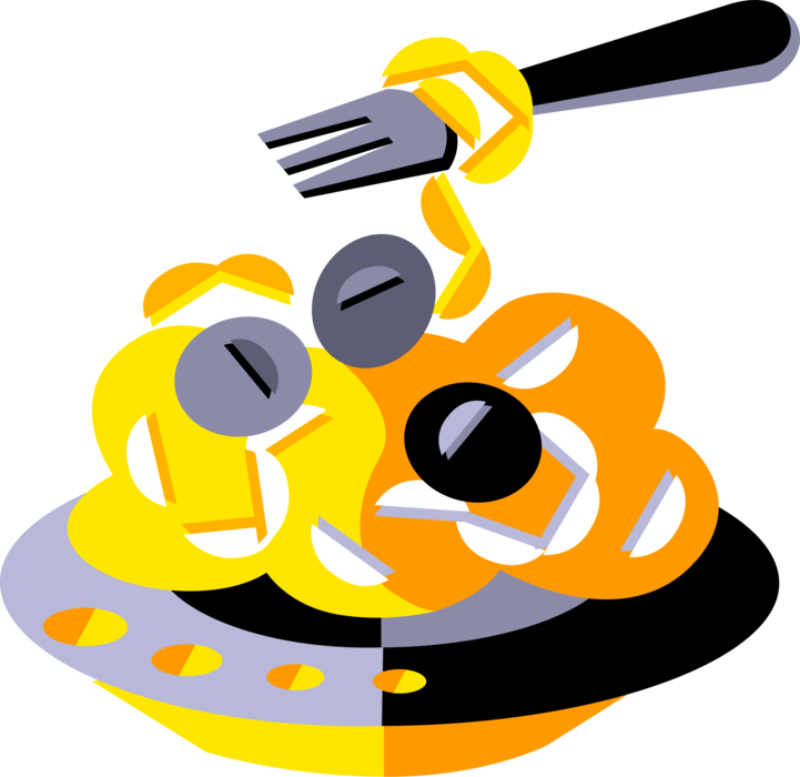 Vector Illustration of Italian Cuisine Spaghetti Pasta and Meatballs Dinner Meal with Fork Eating Utensil