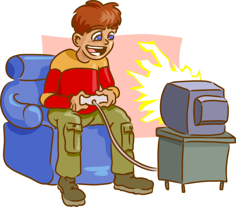 Vector Illustration of VideoGame Player Console with Wired Hand-Held Remote Control