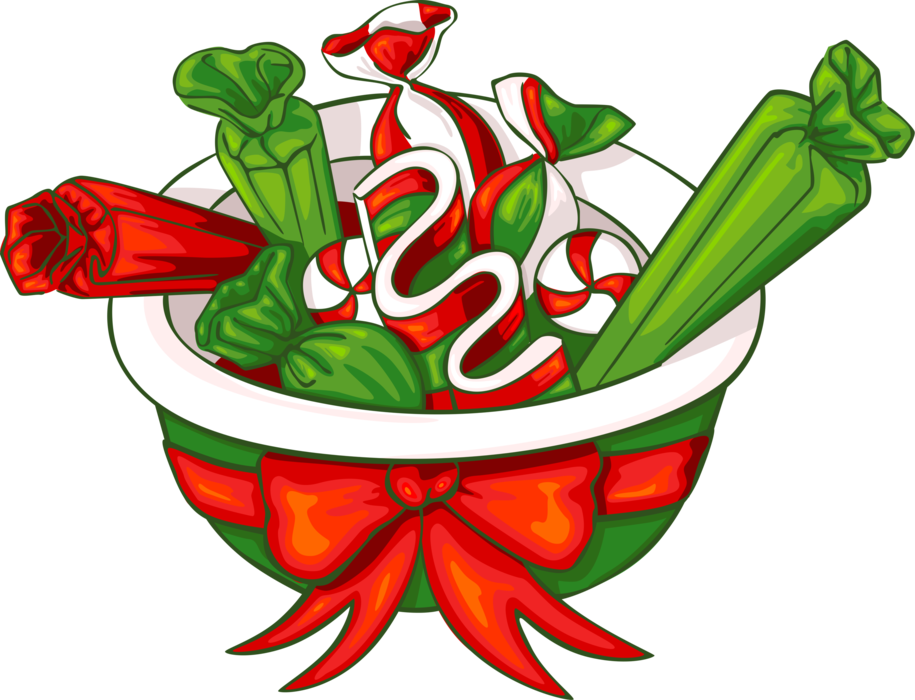 Vector Illustration of Bowl of Christmas Candy Confections