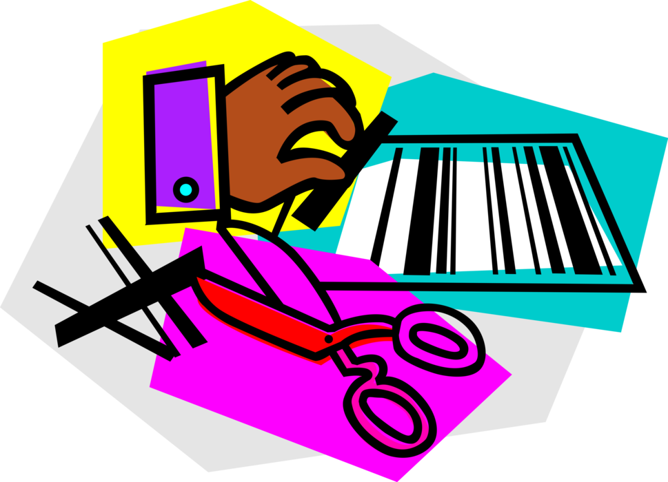 Vector Illustration of Hand with Scissors Construct Universal Product Code UPC Barcode