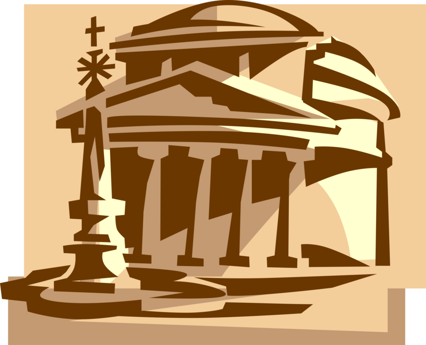 Vector Illustration of The Pantheon Ancient Roman Temple, Piazza della Rotonda in Rome, Italy