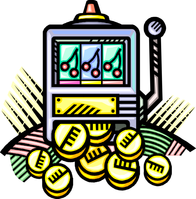 Vector Illustration of Casino Gambling Slot Machine One-Armed Bandit Hits Jackpot