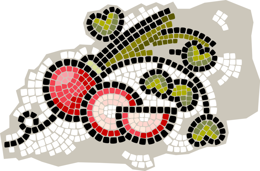 Vector Illustration of Decorative Mosaic Crisp, Pungent Edible Vegetable Root Radishes