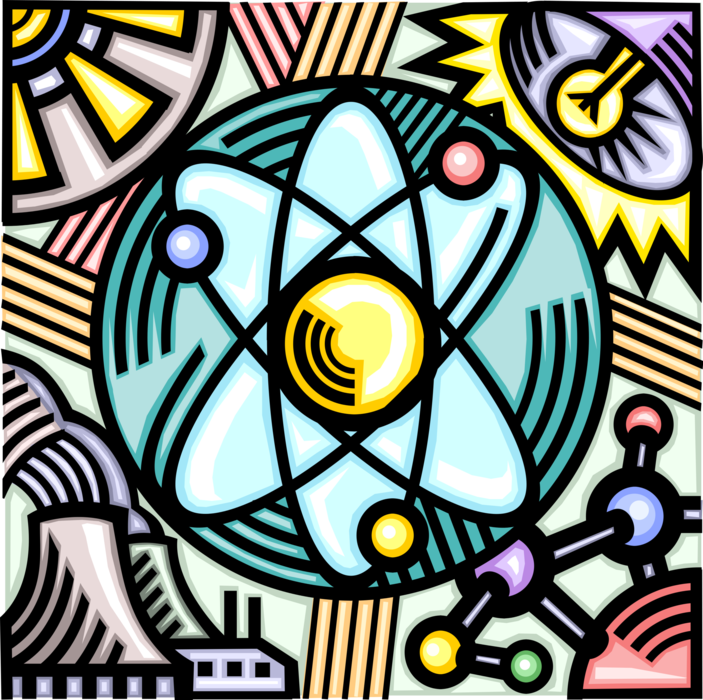 Vector Illustration of Atom Smallest Unit of Matter Nucleus Containing Neutrons, Protons and One or More Electrons