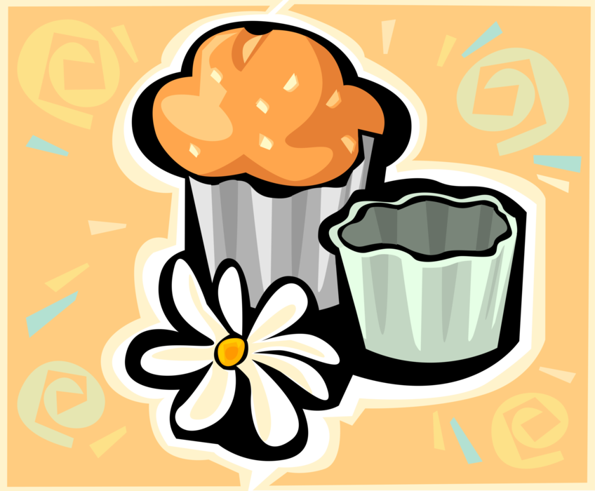 Vector Illustration of Baked Quick Bread Muffin with Muffin Pan