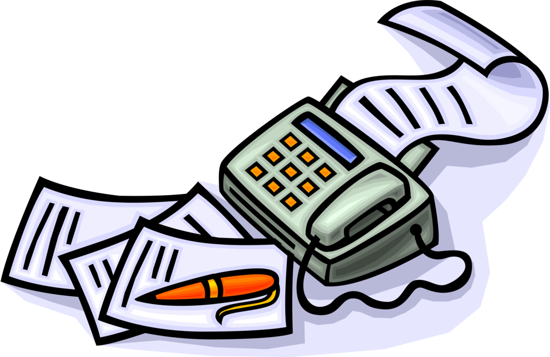 Vector Illustration of Office Fax Facsimile Telephonic Transmission Device with Pen and Paper