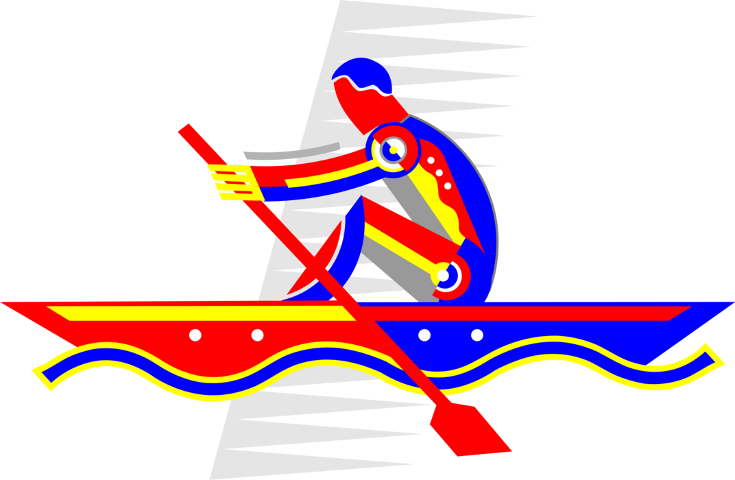 Vector Illustration of Rower Rowing Boat with Oar