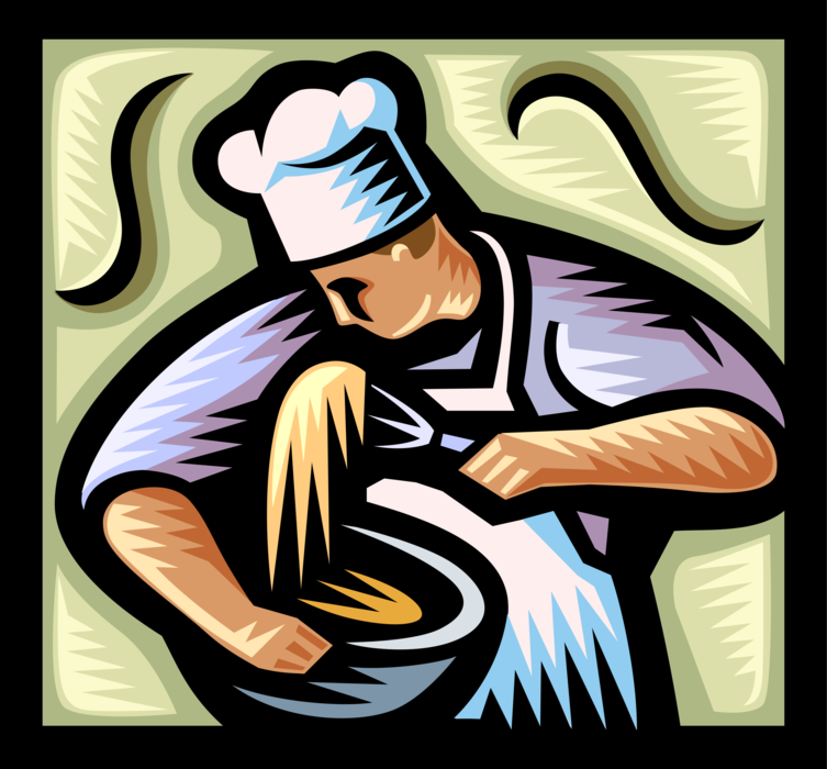 Vector Illustration of Restaurant Chef with Mixing Bowl and Whisk