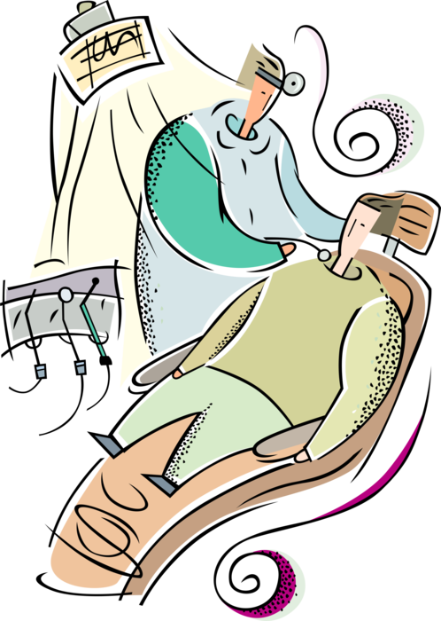 Vector Illustration of Dentist Performs Dental Procedures with Patient in Dentist's Office