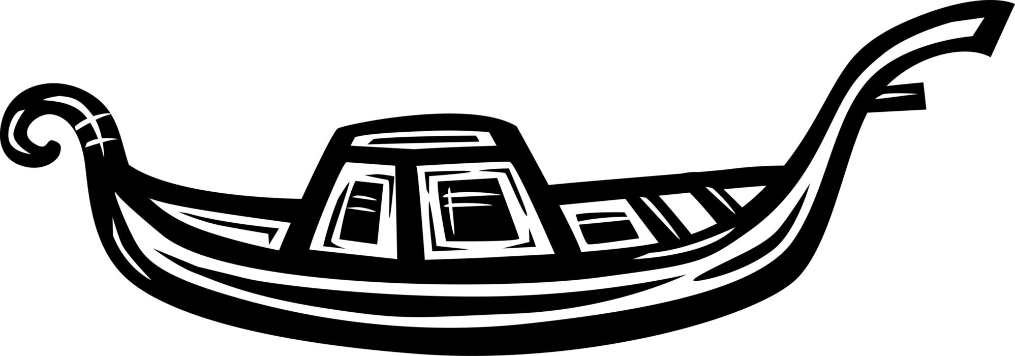 Vector Illustration of Venetian Gondola Steered by Gondolier in Canals of Venice, Italy