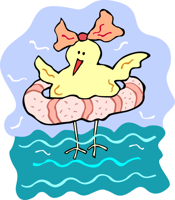 Vector Illustration of Feathered Bird with Water Flotation or Floatation Toy